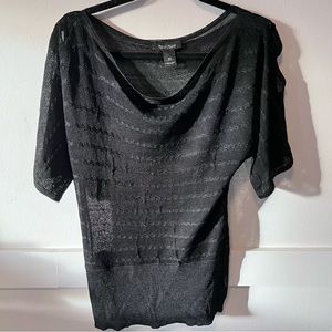 WHBM Black Semi Sheer oversized  shirt with batwing sleeve blouse top size: XS